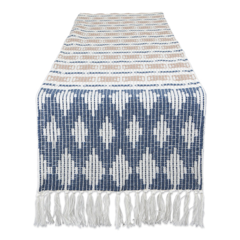 FRENCH BLUE/STONE COLBY SOUTHWEST TABLE RUNNER 15X108, French Blue/Stone