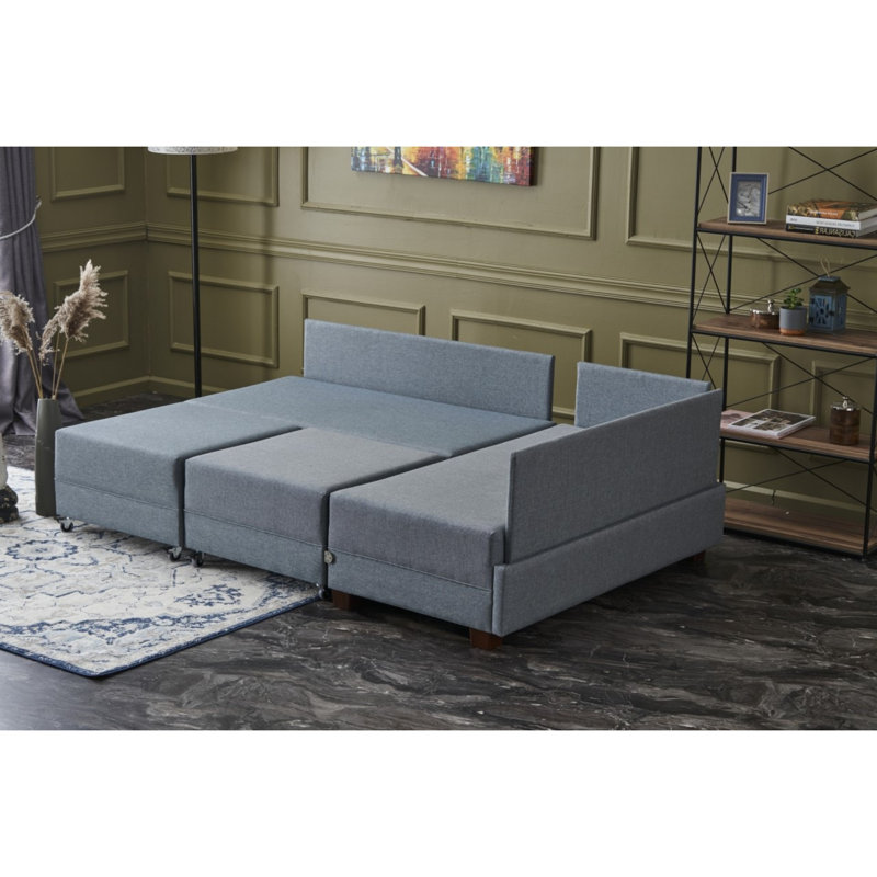 Canapé modulaire 4 pièces Highlawn, Face à la gauche, 100 % coton bleu
