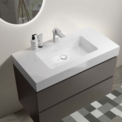 Modern Large Storage Wall Mounted Bathroom Vanity With Sink Basin Without Drain And Faucet