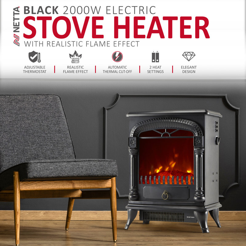 NETTA Electric Fireplace Stove Heater with Log Wood Burner Effect