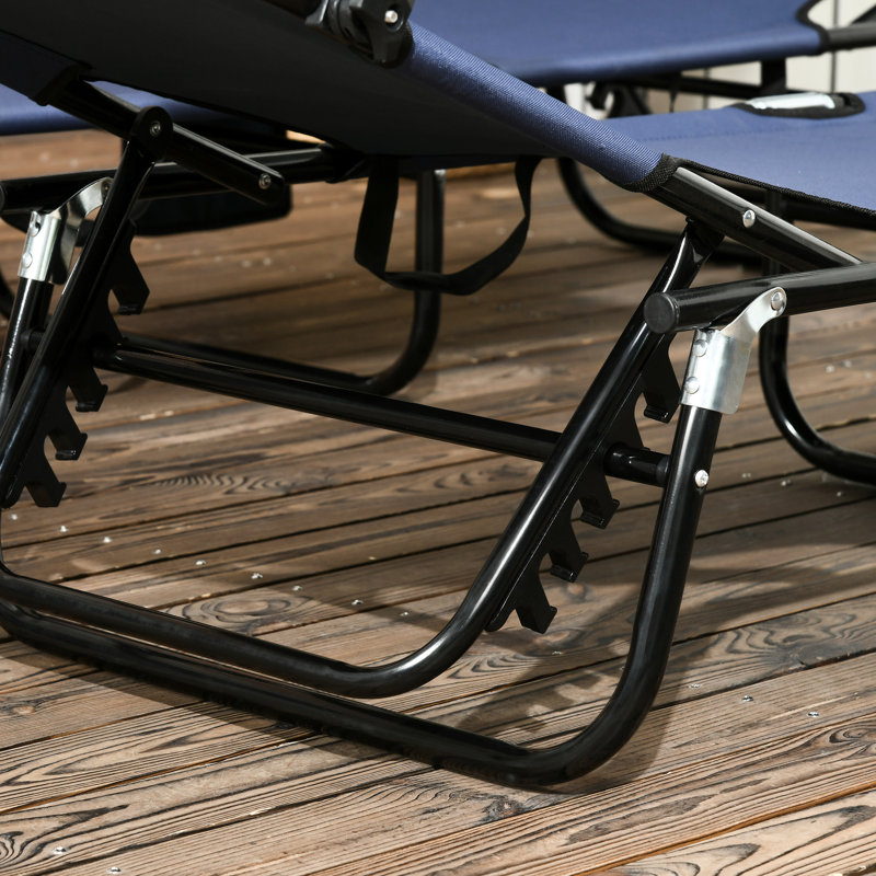 Chaises de patio avec parasol et fonction pliable - Auvent inclinable bleu foncé pour bronzer en plein air