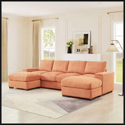 Canapé modulaire à assise profonde avec repose-pieds, revêtement en velours côtelé pour plus de confort et de polyvalence dans les espaces de vie