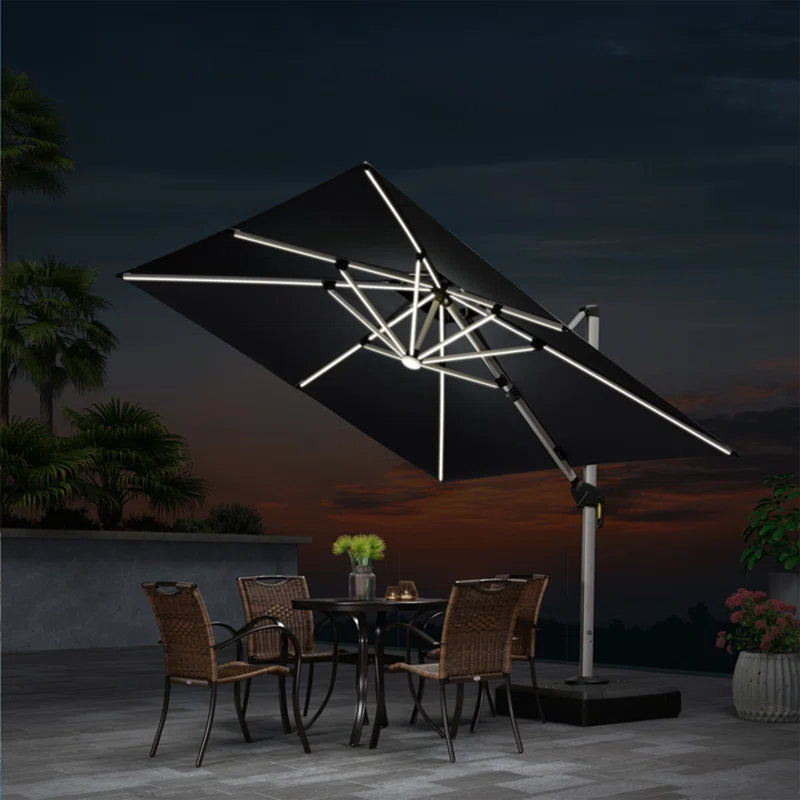 Parasol carré en porte-à-faux avec base, Gris