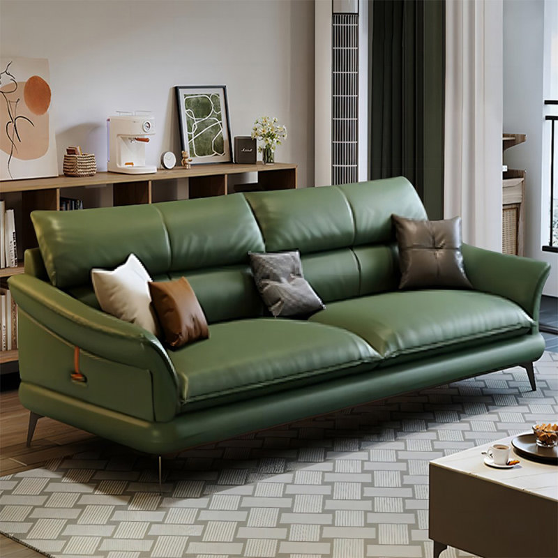 Causeuse-coussin standard en cuir véritable vert, 32,68 po H x 74,8 po L x 37,4 po P, Vert