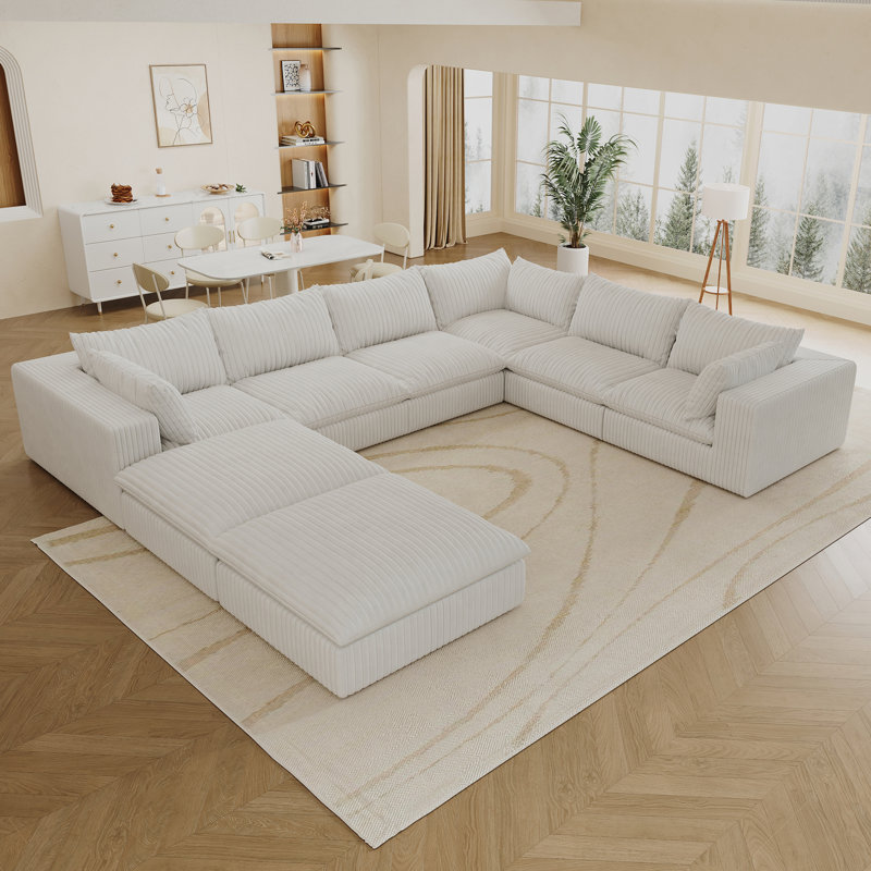 Nuage en velours côtelé de 157,6 po avec 8 sièges, coussin amovible, conception à deux couches, sans assemblage, bricolage pour diverses pièces, douceur rembourrée de plumes, soutien doux et éponge, restauration rapide