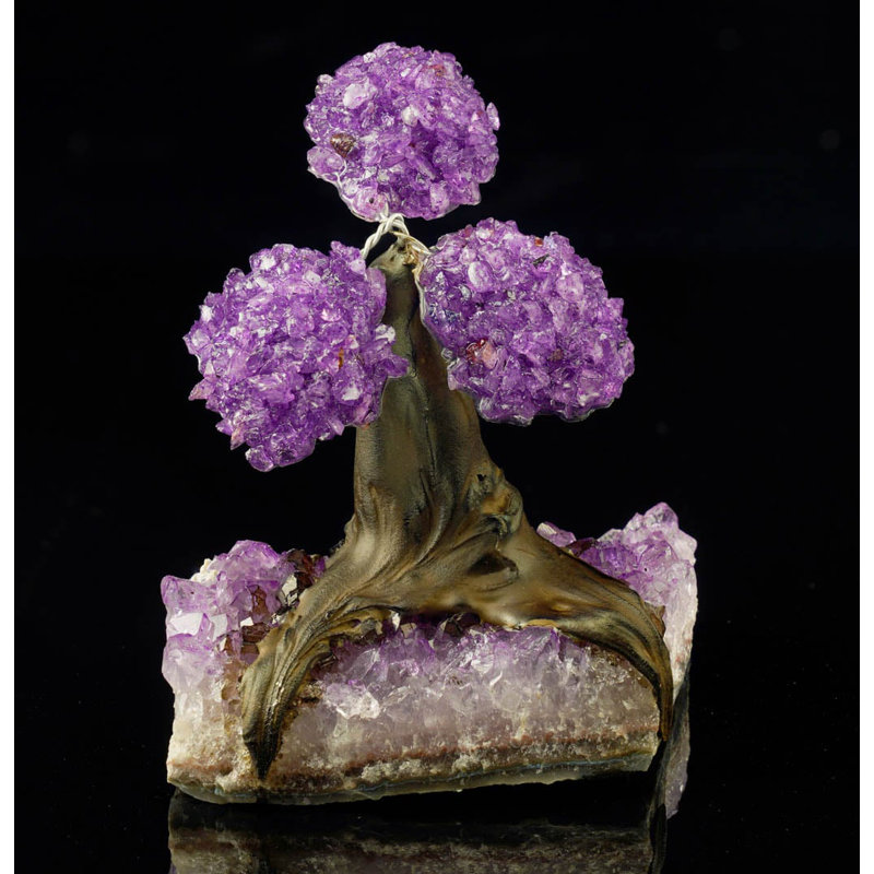 Arbre à pierres d'améthyste fabriqué à la main sur base améthyste - conception de bonsaï en cristal