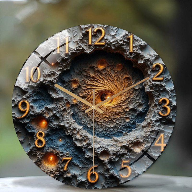 Unique Art Clock with Creative Spiral Design And Texture Art - 12'' Modern Glass Wall Clock