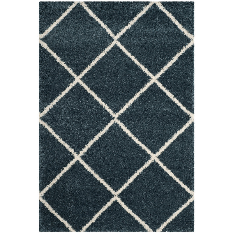 Humberto Hudson Shag Performance Geometric Rug, Rectangle 6' x 9', Slate Blue/Ivory