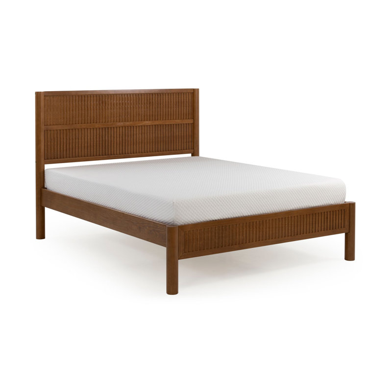 Sera Fluted Solid Wood Platform Bed, Pecan, Queen