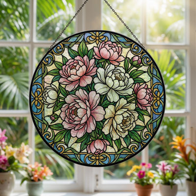 Vitrail de vitrail à motif floral H 7,8 po