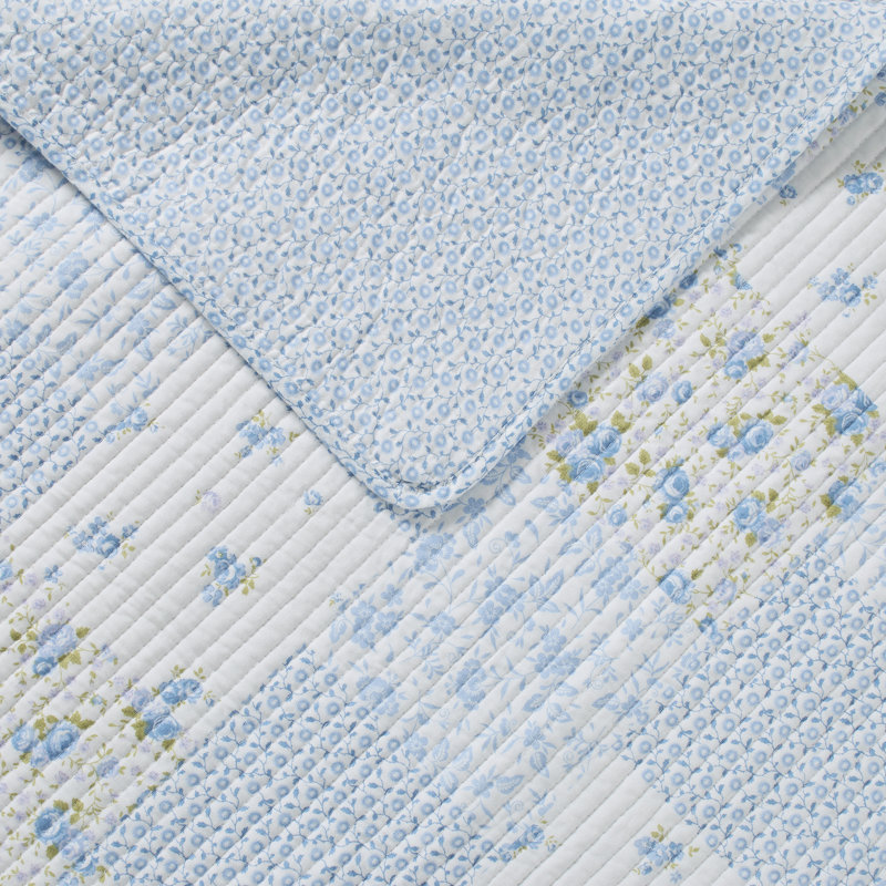 Ensemble de courtepointe réversible en coton Laura Ashley Kenna, Courtepointe double / grand + 2 taies décoratives