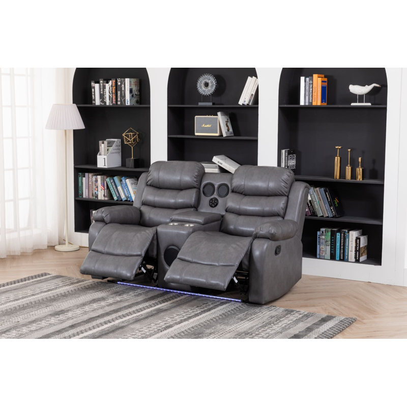 Adele 69.3" Faux Leather Reclining Loveseat, Gray