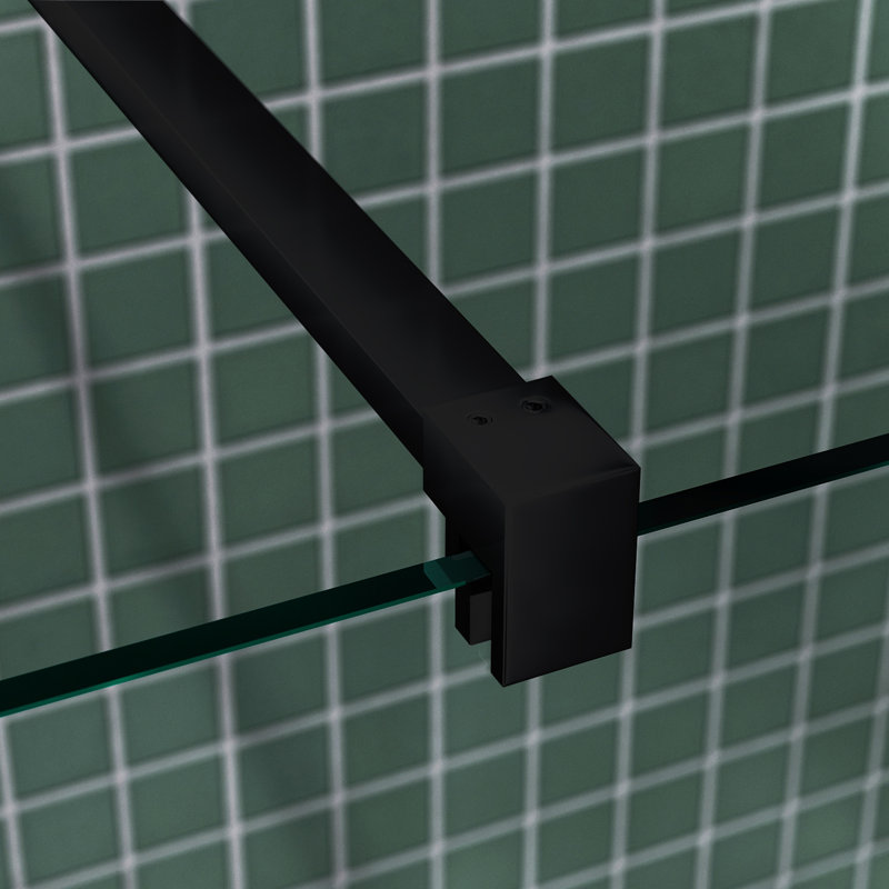 Walk in Shower Screen With Black Stainless Steel Support Bars, 100cm