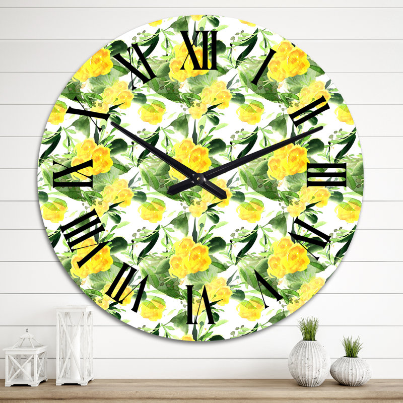 Horloge murale à motif de fleurs sauvages jaunes, Grand