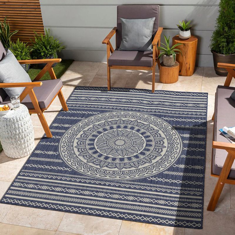 Sunshine Indoor/Outdoor Area Rug, Blue, Rectangle 7'10" x 10'3"