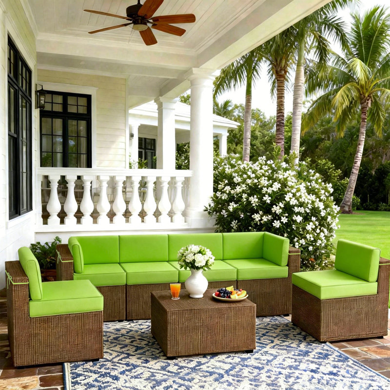 14-Piece Outdoor Cushions For Patio Furniture, Fade Resistant Outdoor Replacement Cushions For Rattaner,Wicker Furniture,Sectional, 6 Cushions And 8 Back Pillows,Grass Green