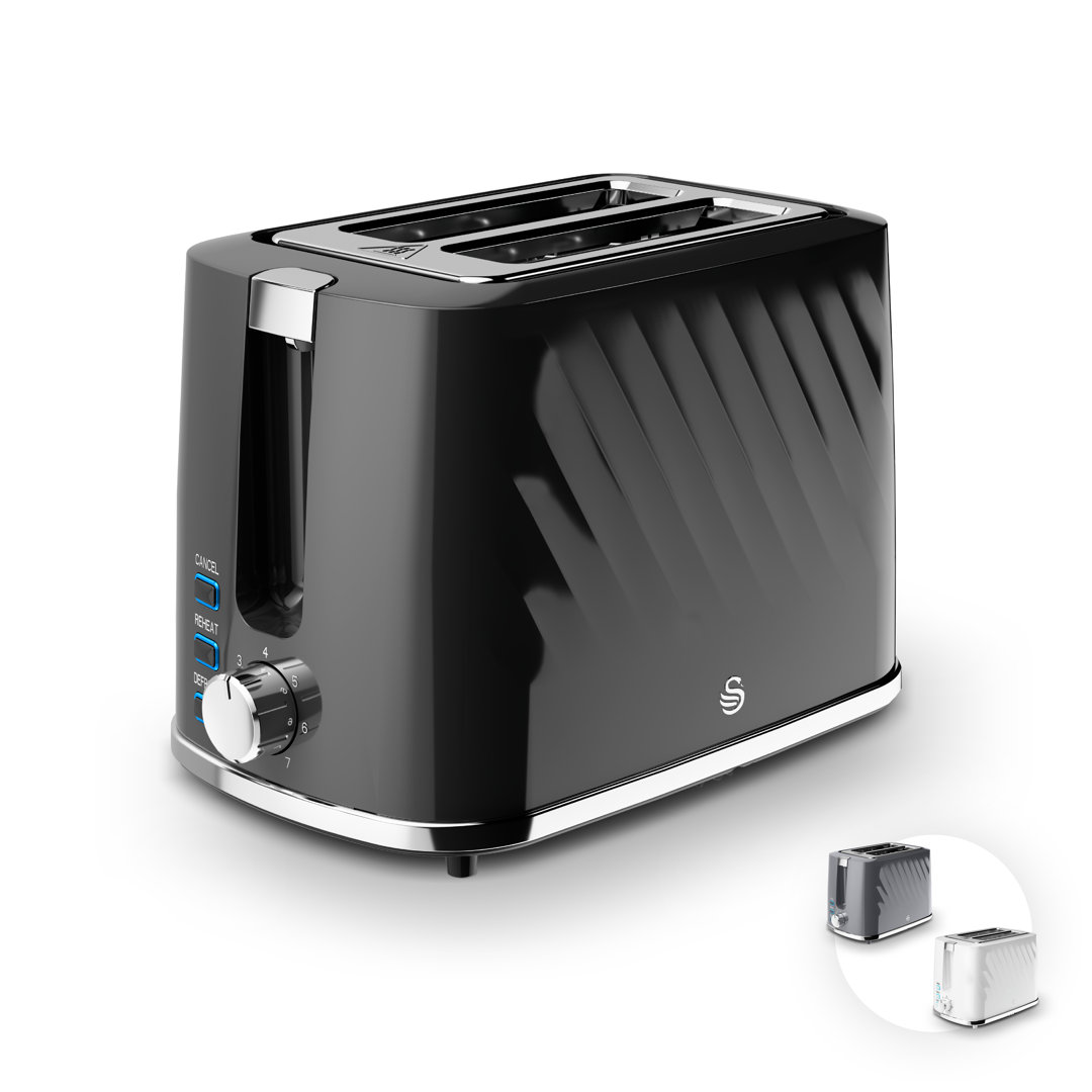 Swan Windsor 2 Slice Toaster with 7 Browning Levels, Defrost/Reheat/Cancel Functions, Self-Centring Functions and Removable Crumb Tray, 900W