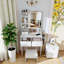 Petit bureau de meuble-lavabo avec 3 modes d'éclairage à DEL, 3 tiroirs et prise de courant, table de maquillage élégante-546145528