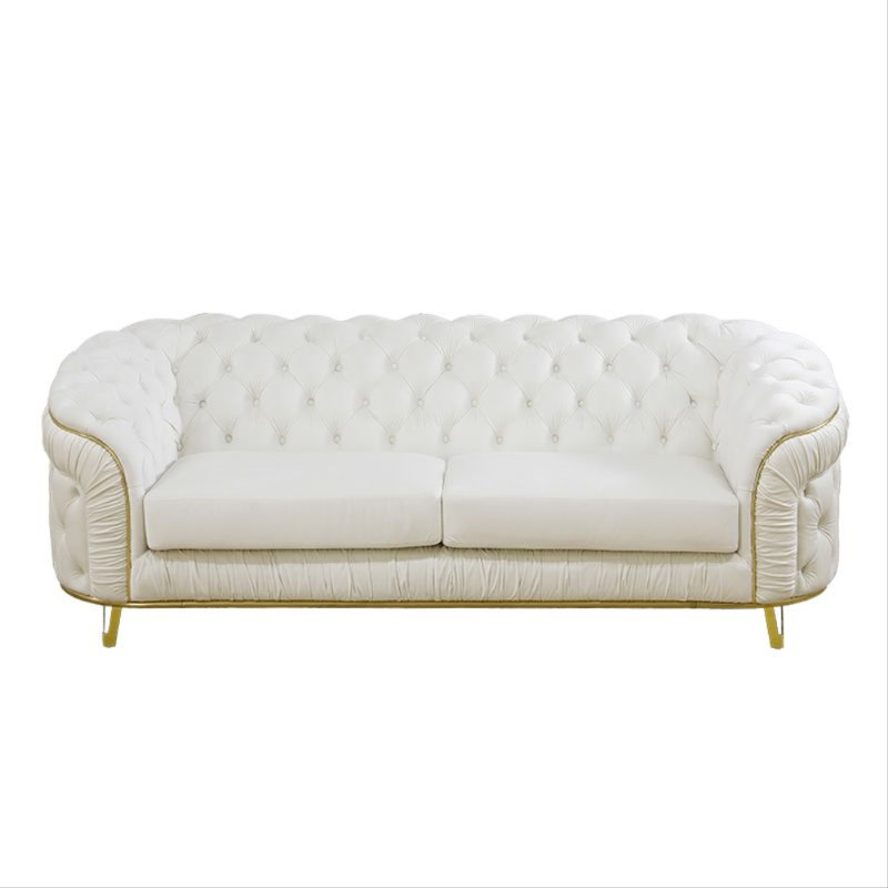 Ilidio Round Arm Sofa, White Microfiber/Microsuede, 32'' H X 90'' W X 36'' D