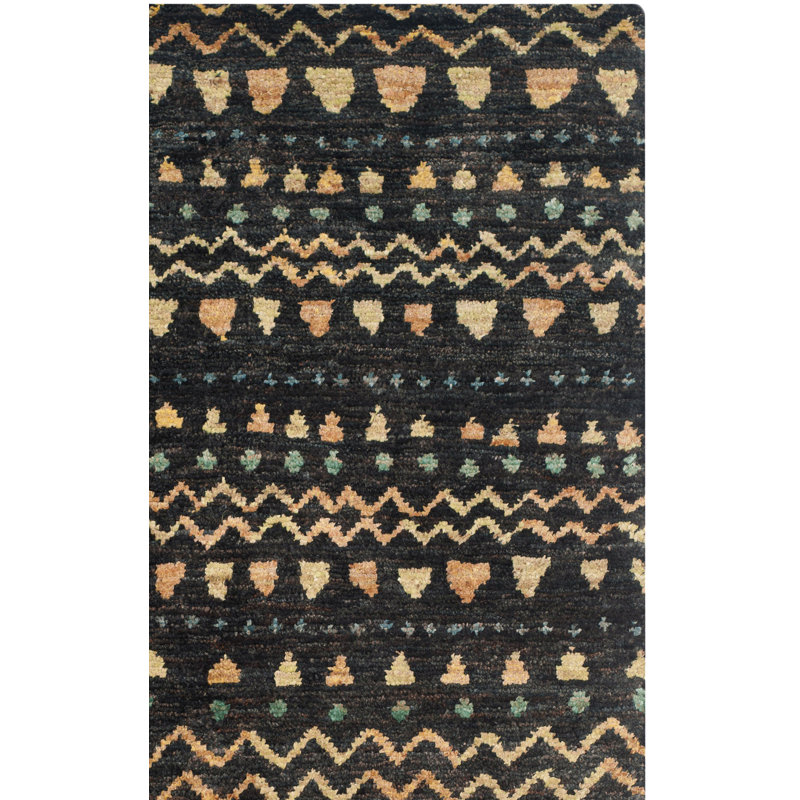 Tapis géométrique en jute noué à la main Suleman, Rectangle de 5 pi x 8 pi
