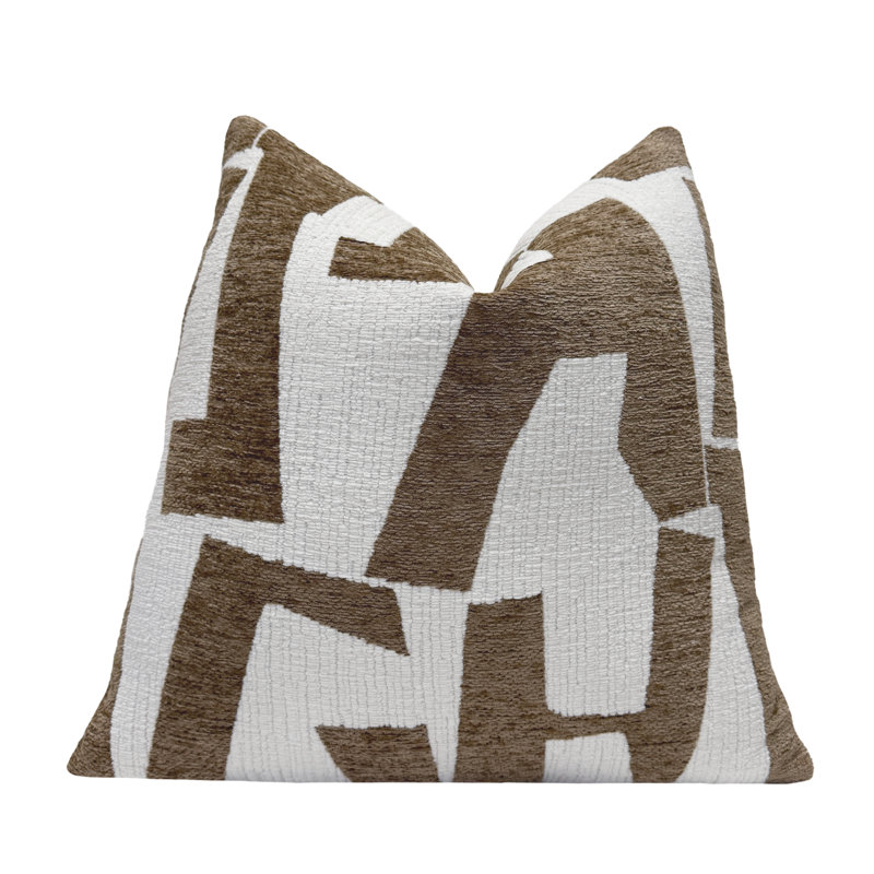 Housse de coussin graphique en chenille, Carré 20 po, Tanné