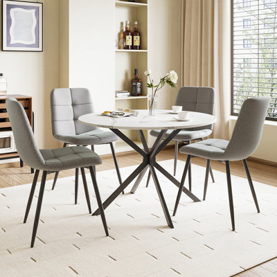 Dining Table And Chairs Set Of 4, Folding Round Dining Table With 4 Chairs For Dining Room,Kitchen,Living Room