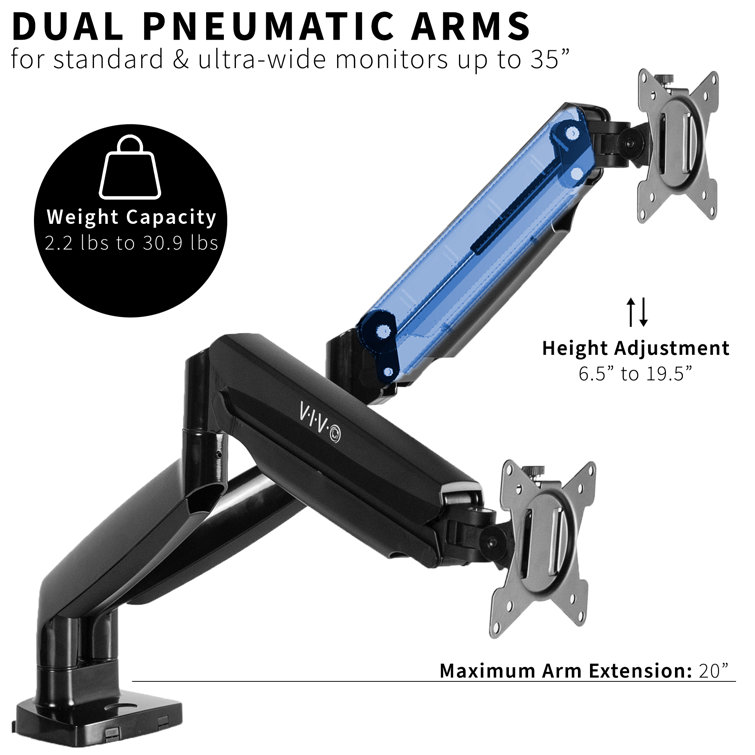 Pneumatic Arm Single Ultrawide Monitor Desk Mount – VIVO - desk