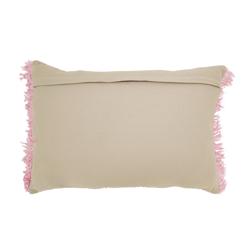 Coussin Fringe, Rectangle H 16 po x l 24 po, Polyester, Rose