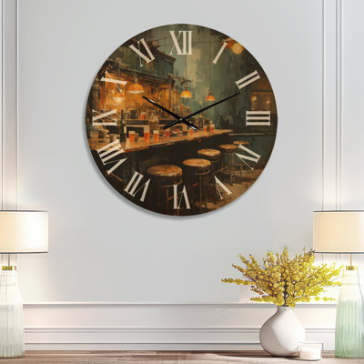 Jukebox Vintage Silent Round Wood Wall Clock – Night Jazz Serenade III
