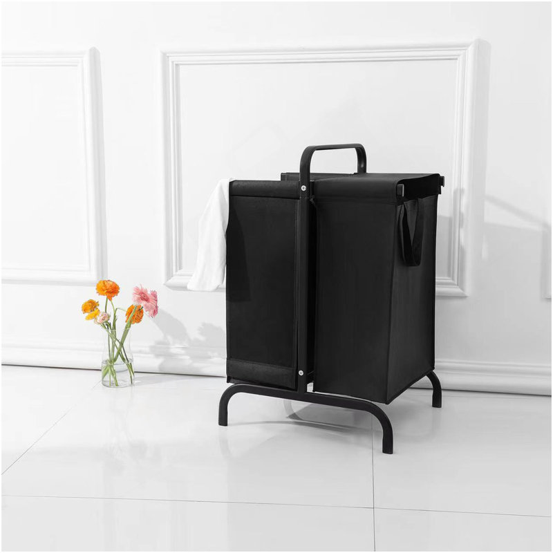 Panier à linge à 2 niveaux 110L avec panier à linge, couvercle et cartes de tri pour le rangement des vêtements et des jouets, noir