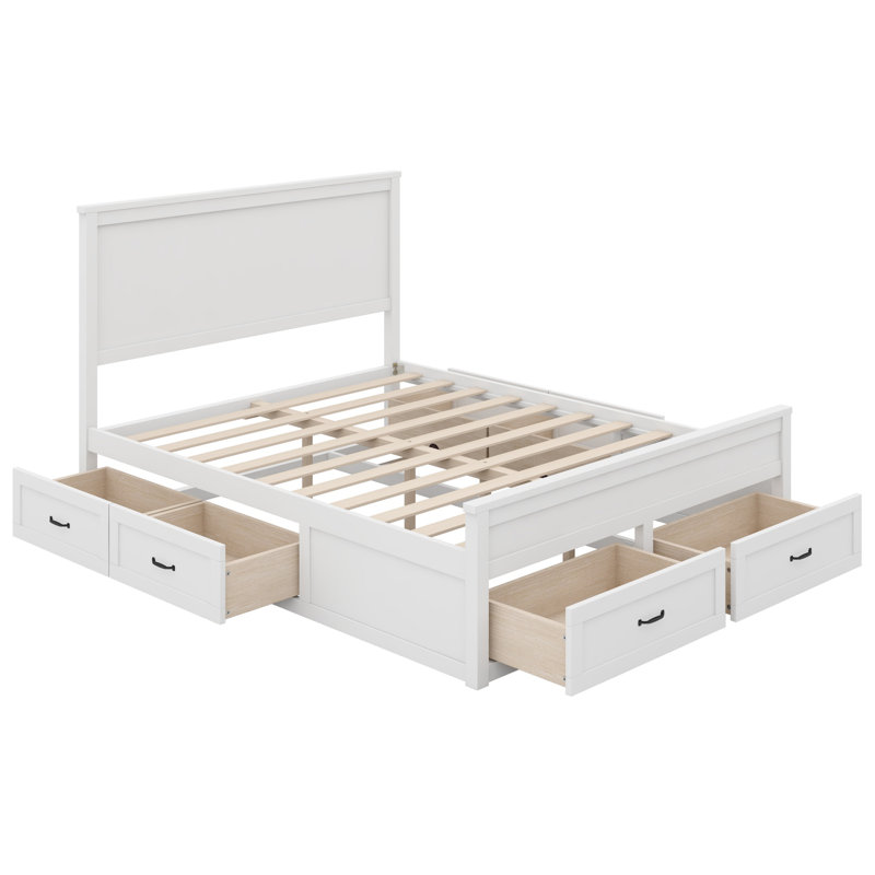 Base de lit avec rangement moderne en bois avec 6 tiroirs, lit plateforme avec support en lattes de bois, Blanc