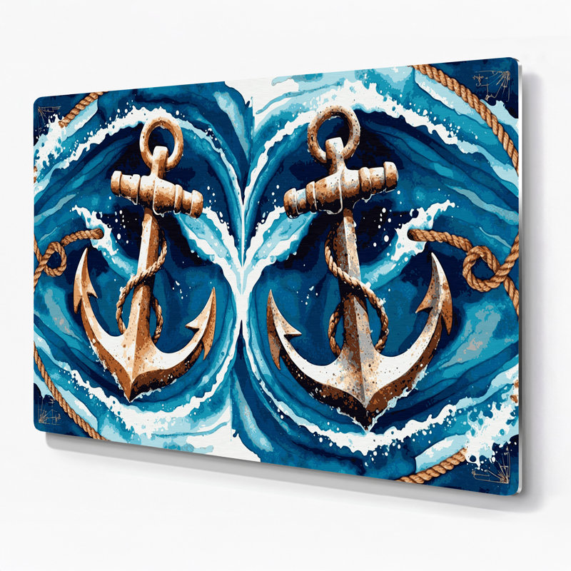 Art mural en métal gris Coastal Double Anchor, H 11 po x l 14 po