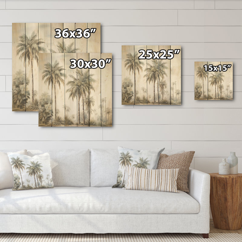 Palmiers sur la plage - palmiers et palmiers, art sur bois de pin naturel, H 15 po x l 15 po