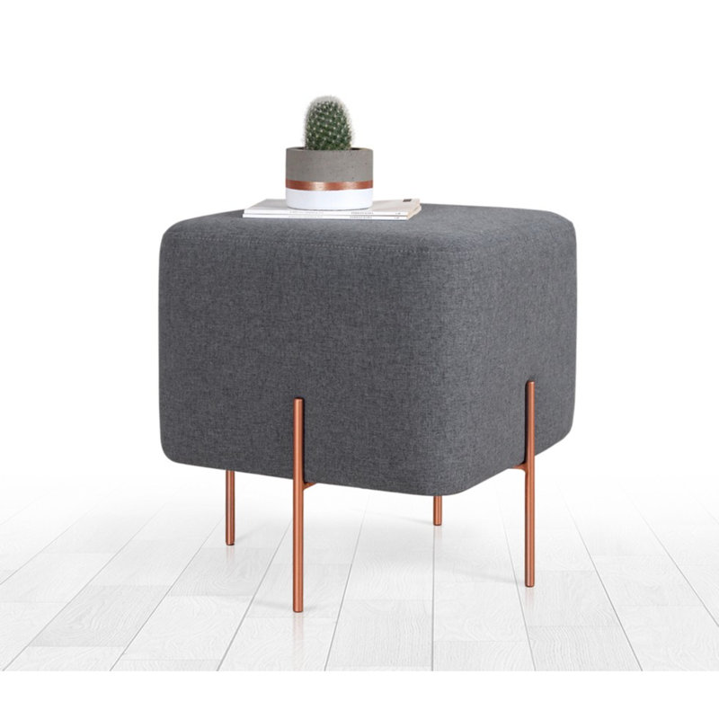Bohemian Pouffe with Copper Coated Iron Legs, Dark Grey, 15.7 x 16.5 x 15.7 inches | 50% Cotton / 50% Linen Cover, 1.9 in Orthopedic Sponge | Stylish Seating for Home & Hotel Decor, Durable & Comfortable