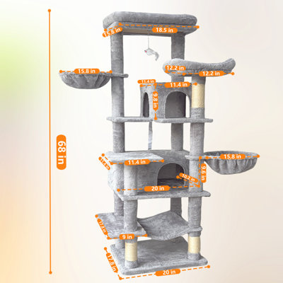 Grand arbre à chat à niveaux multiples de 68 pouces avec hamacs et poteaux à griffer