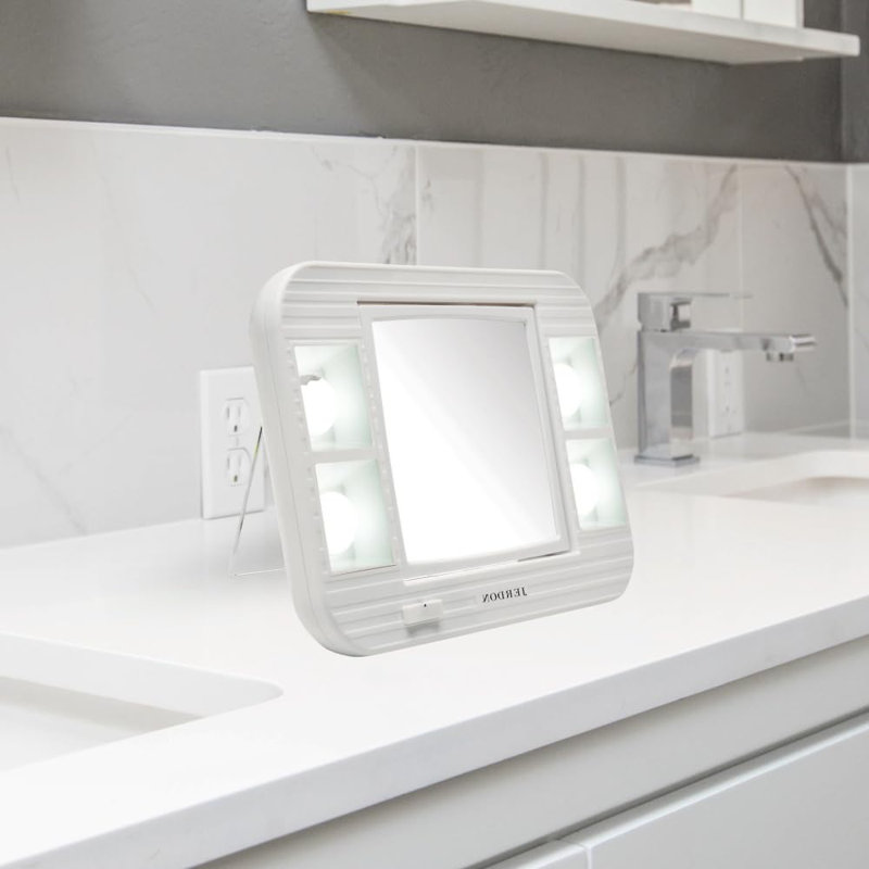 Lighted Tabletop Magnified Makeup Mirror, Plug In or Battery Operated