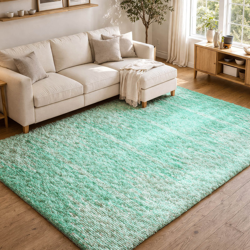 Tapis à poil long de qualité supérieure lavable à la machine ADS647, Teal, 3' x 5'