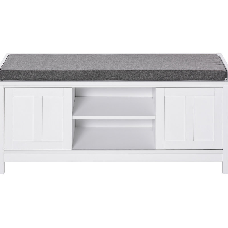 Entryway Shoe Compartment With Efficient Storage - Sliding Doors, 6 Sections, Adjustable Shelving, Padded Seat, Holds 10 Pairs, White Robust & Practical Bench Compartments, , And Door