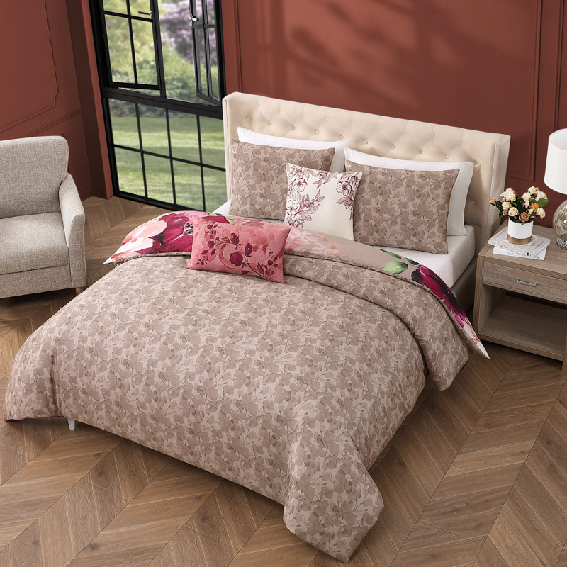 Bebejan Florence 100% Cotton Sateen 5 Piece Reversible Comforter Set, King Comforter + 4 Additional Pieces