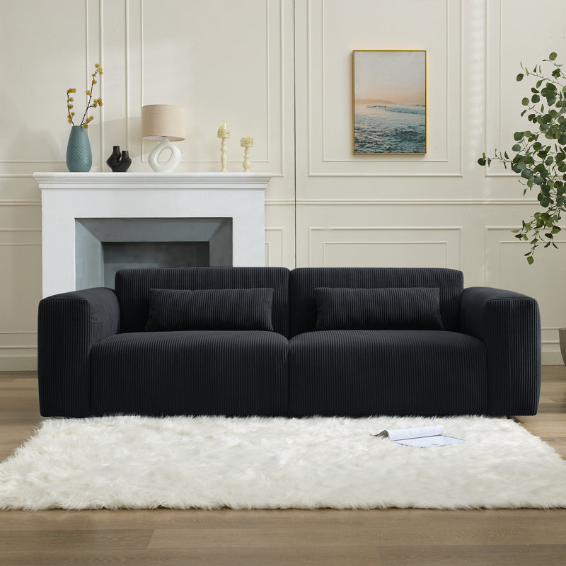 Corduroy Upholstered Standard Sofa, Black