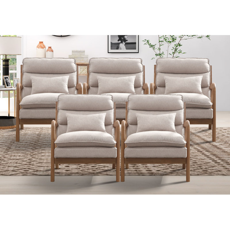 Eimantas 25.79" W Comfort Linen Upholstered Arm Accent Chair With Lumbar Pillow, Beige Linen