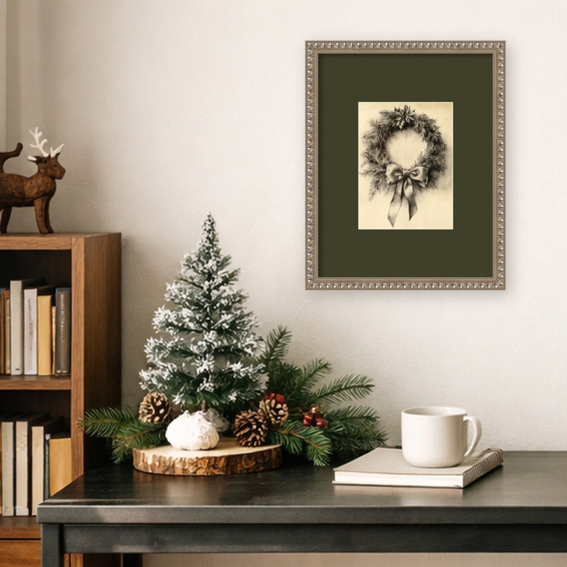Élégante couronne de Noël par Jolly and Dash - Impression d'art mural encadrée en bois, L 12 po x H 15 po