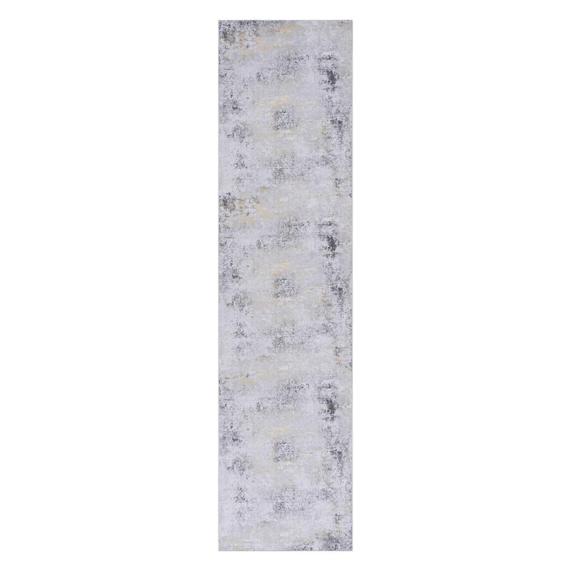2'6"x 10'Gray+Gold Washable Area Rug, Runner 2'6" x 10'