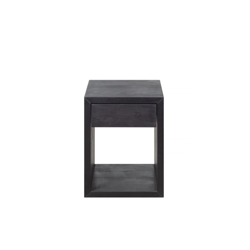 Scandinavian Style Natural Solid Wood Oak Nightstand With 1 Drawer, Black