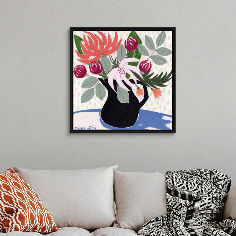 "April florals XII" par Marisa Anon, reproduction d’art sur toile, Cadre noir, H 32 po x l 32 po x P 1,75 po