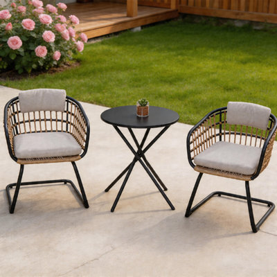 3-Piece Outdoor Wicker Bistro Set with Cushioned Chairs & Round Table, Weather-Resistant