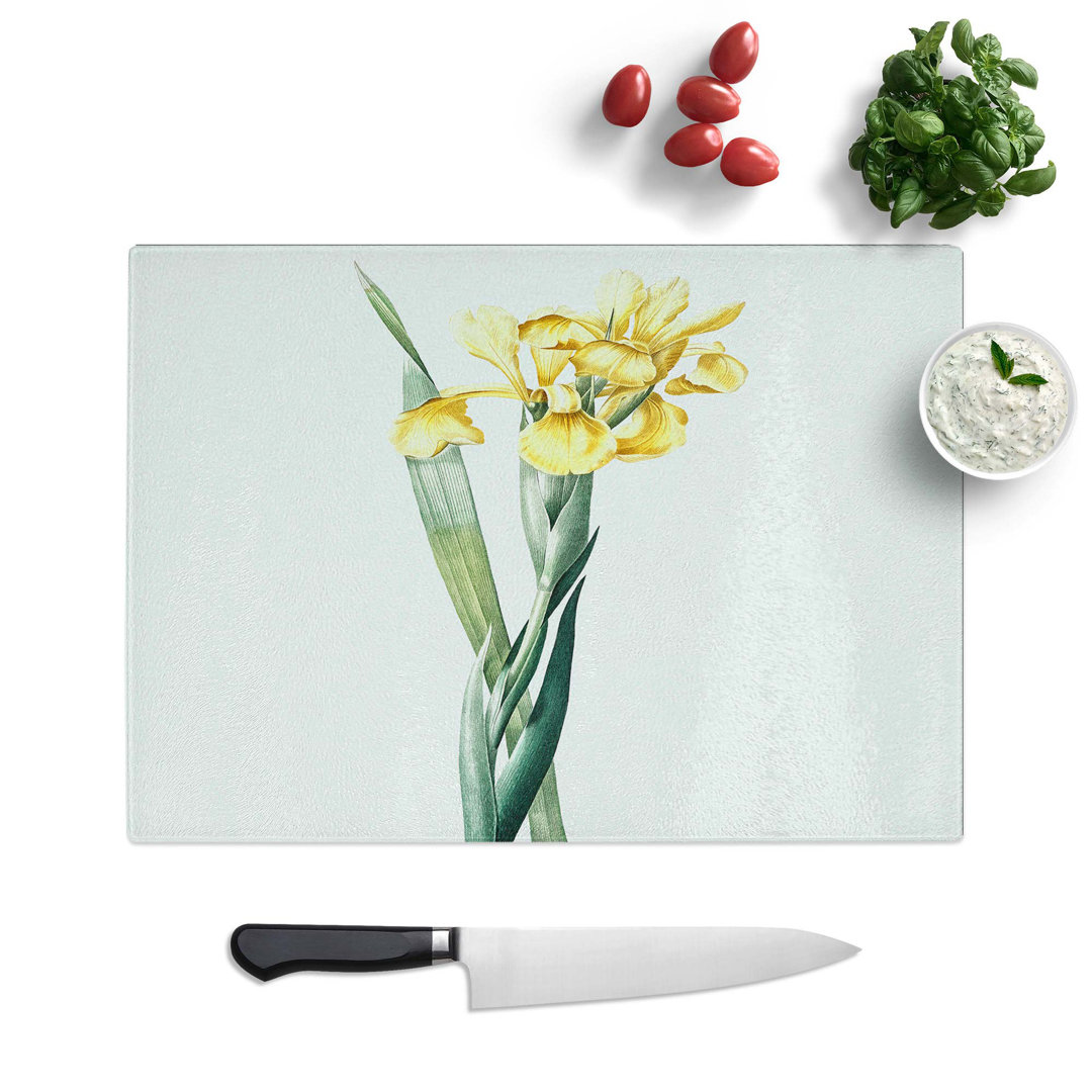 Glass Monnieri Iris Flower by Pierre-Joseph Redoute Chopping Board