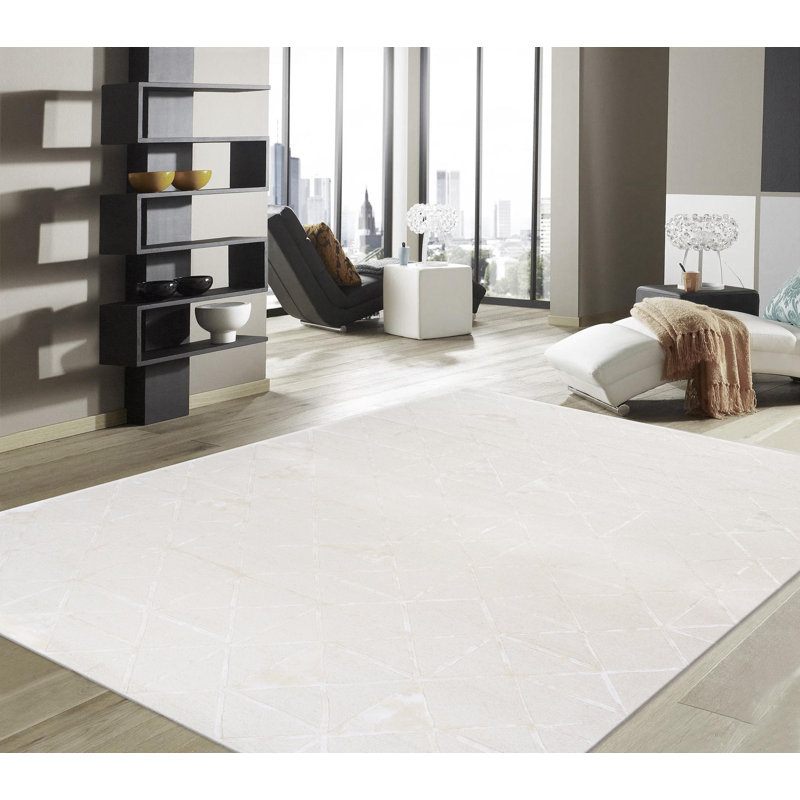 Tapis ivoire en soie et laine touffetés à la main, Rectangle de 5 pi x 8 pi