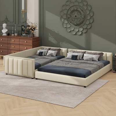 Queen Size & Twin XL Size Soft-Padded Platform Bed With Surrounding Guardrails