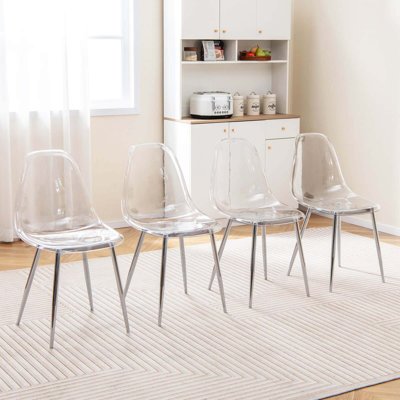 Dining Chair Set Of 4 With Heavy-duty Electroplated Metal Legs Curved Back Armless